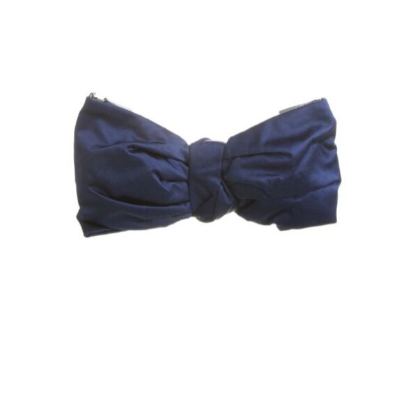 Valentino Midnight Blue Satin Bow Clutch With Zip Closures - Picture 3 of 10